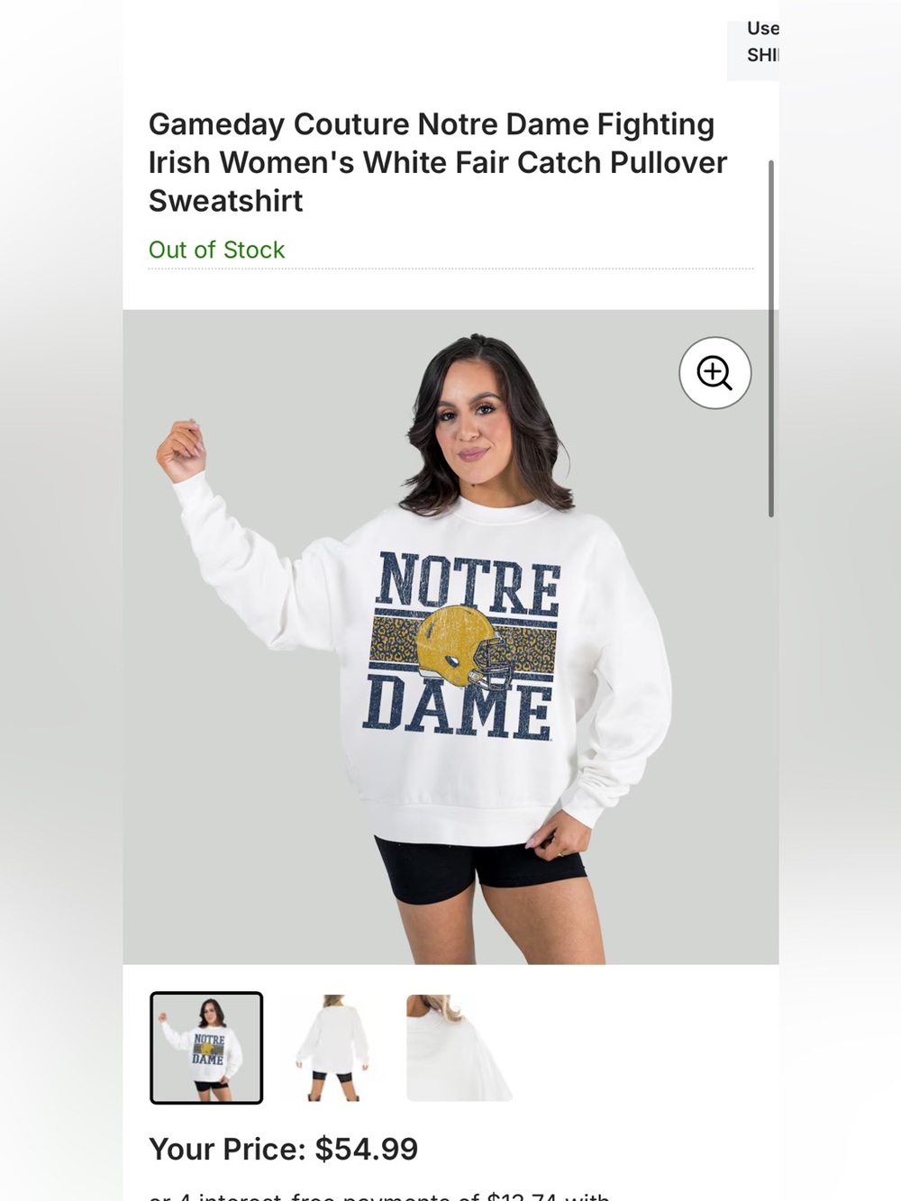 Gameday Couture Notre Dame Women's White Fair Catch Pullover Sweatshirt size med